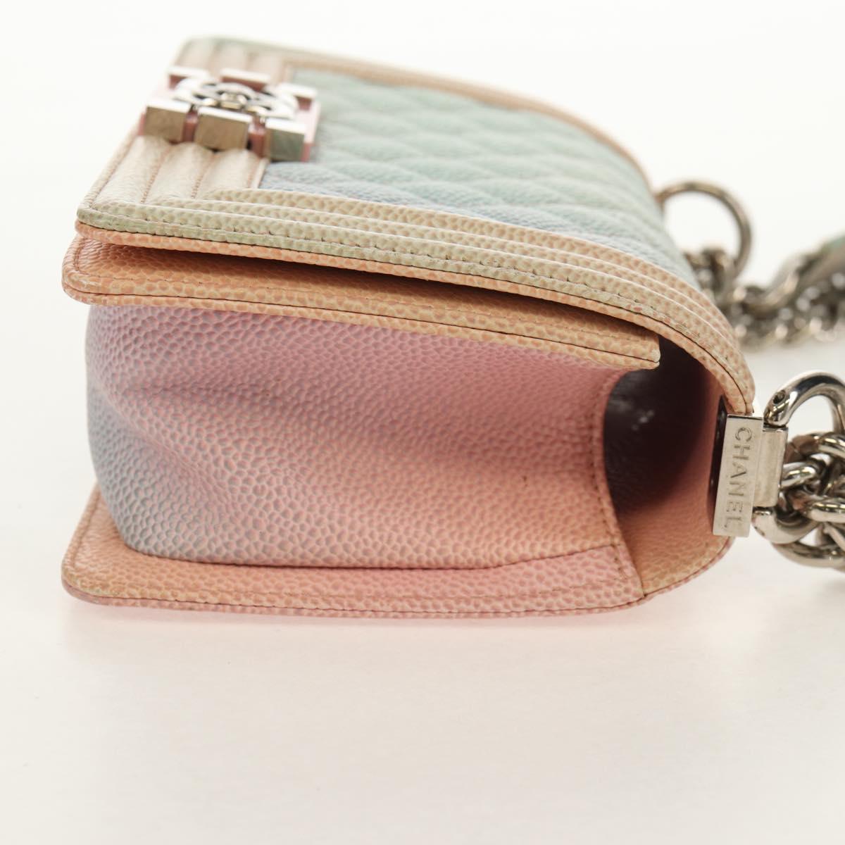 CHANEL Chain Boy Chanel Shoulder Bag Caviar Skin Rainbow CC Auth 153621SAM