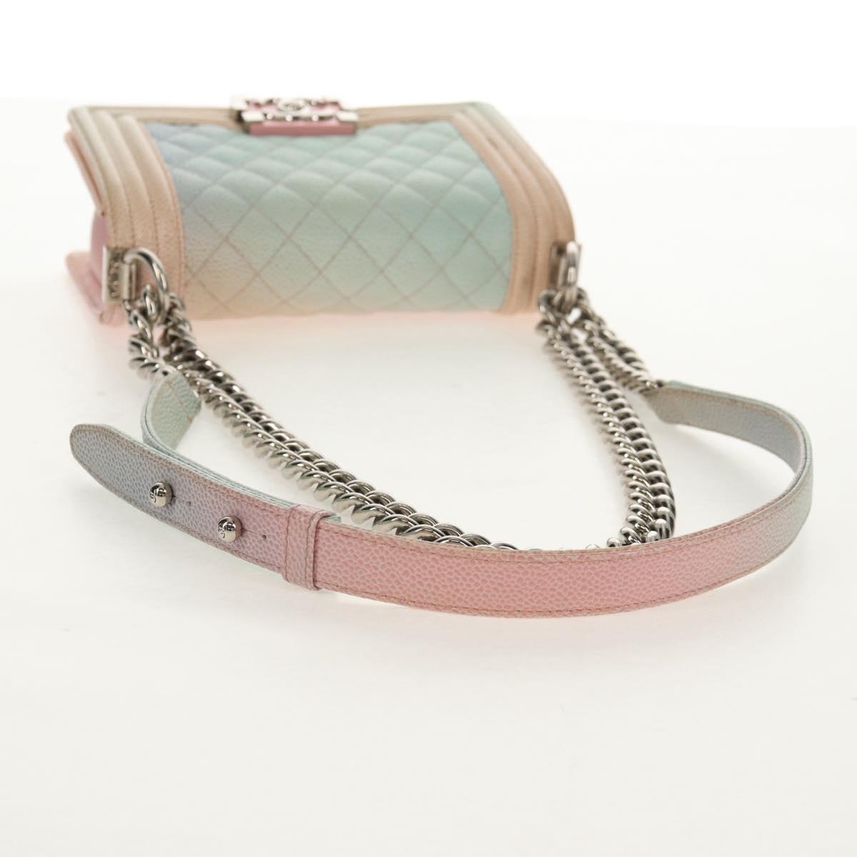 CHANEL Chain Boy Chanel Shoulder Bag Caviar Skin Rainbow CC Auth 153621SAM