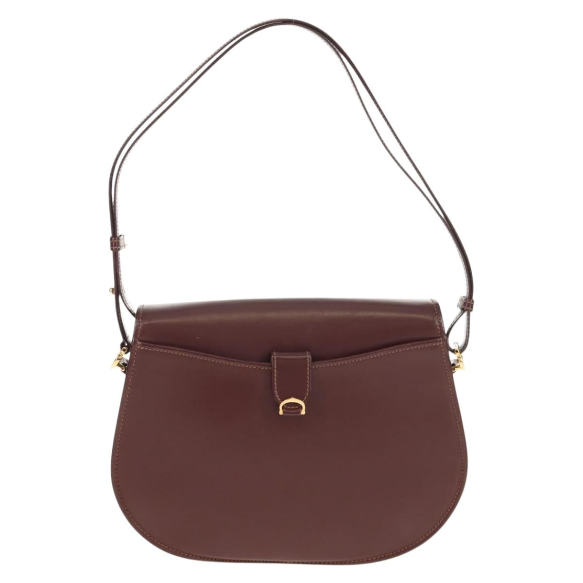 CARTIER Must Line Shoulder Bag Leather Bordeaux Gold Auth 153624V