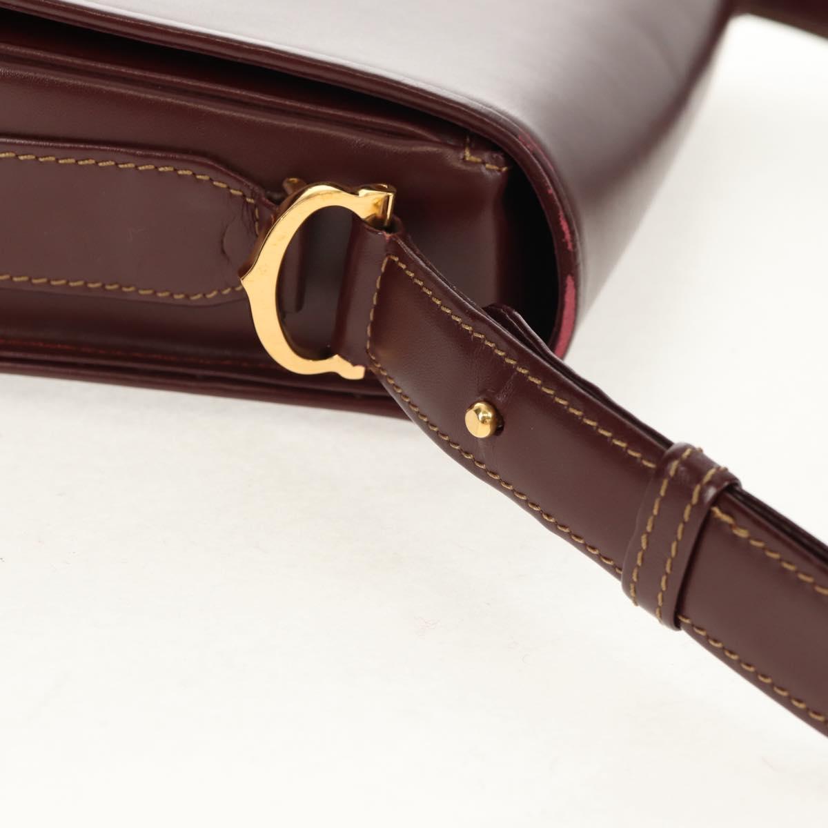 CARTIER Must Line Shoulder Bag Leather Bordeaux Gold Auth 153624V