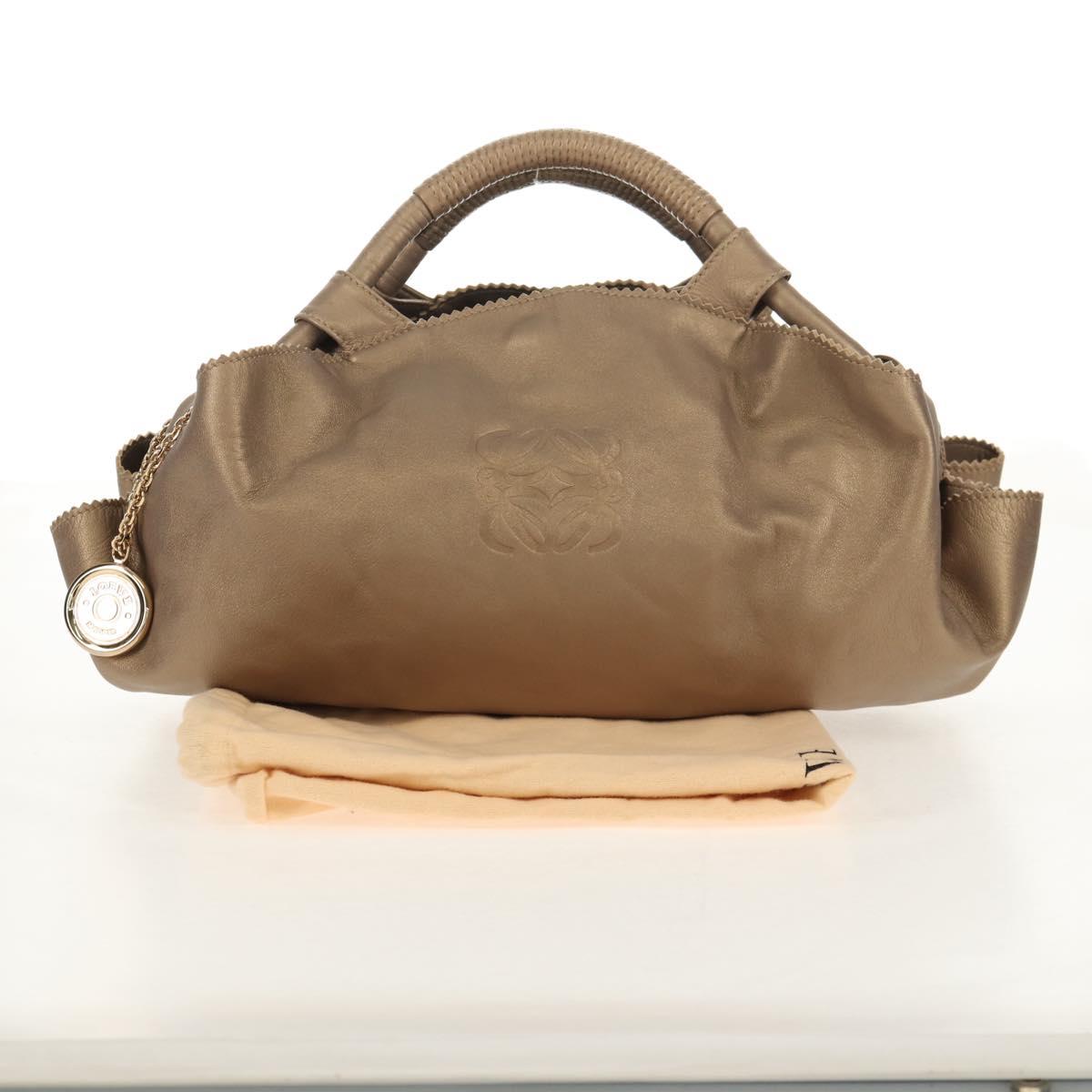 LOEWE Hand Bag Leather Gold Metallic brown Auth 153627V