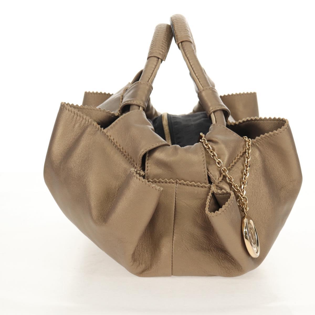 LOEWE Hand Bag Leather Gold Metallic brown Auth 153627V