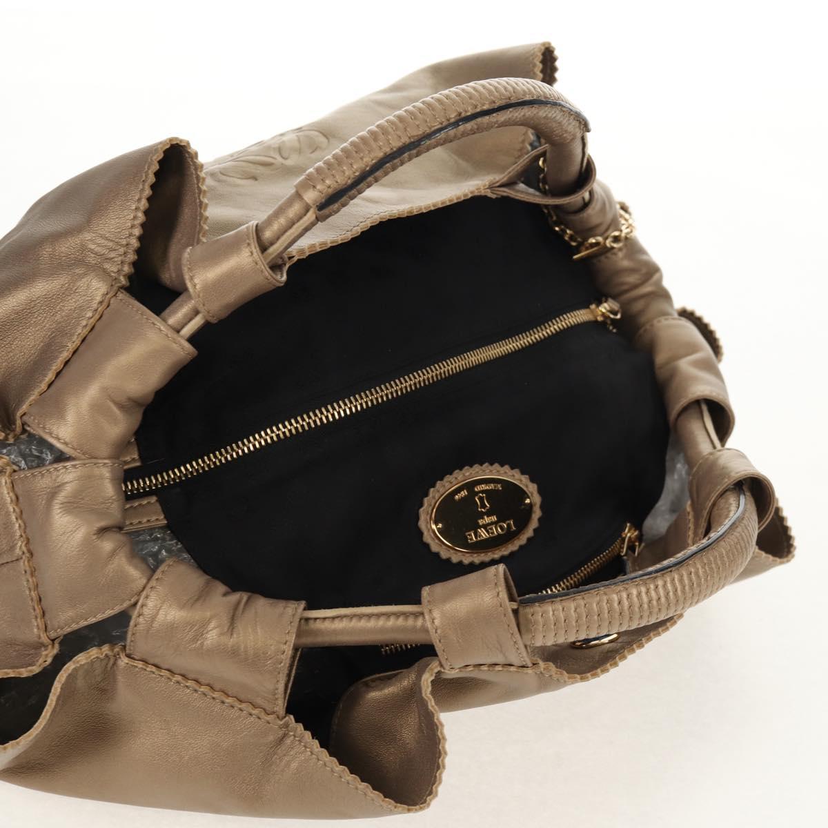 LOEWE Hand Bag Leather Gold Metallic brown Auth 153627V
