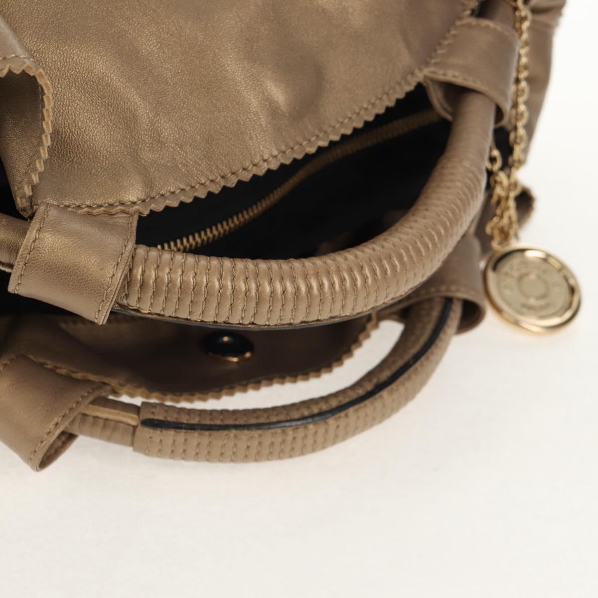 LOEWE Hand Bag Leather Gold Metallic brown Auth 153627V