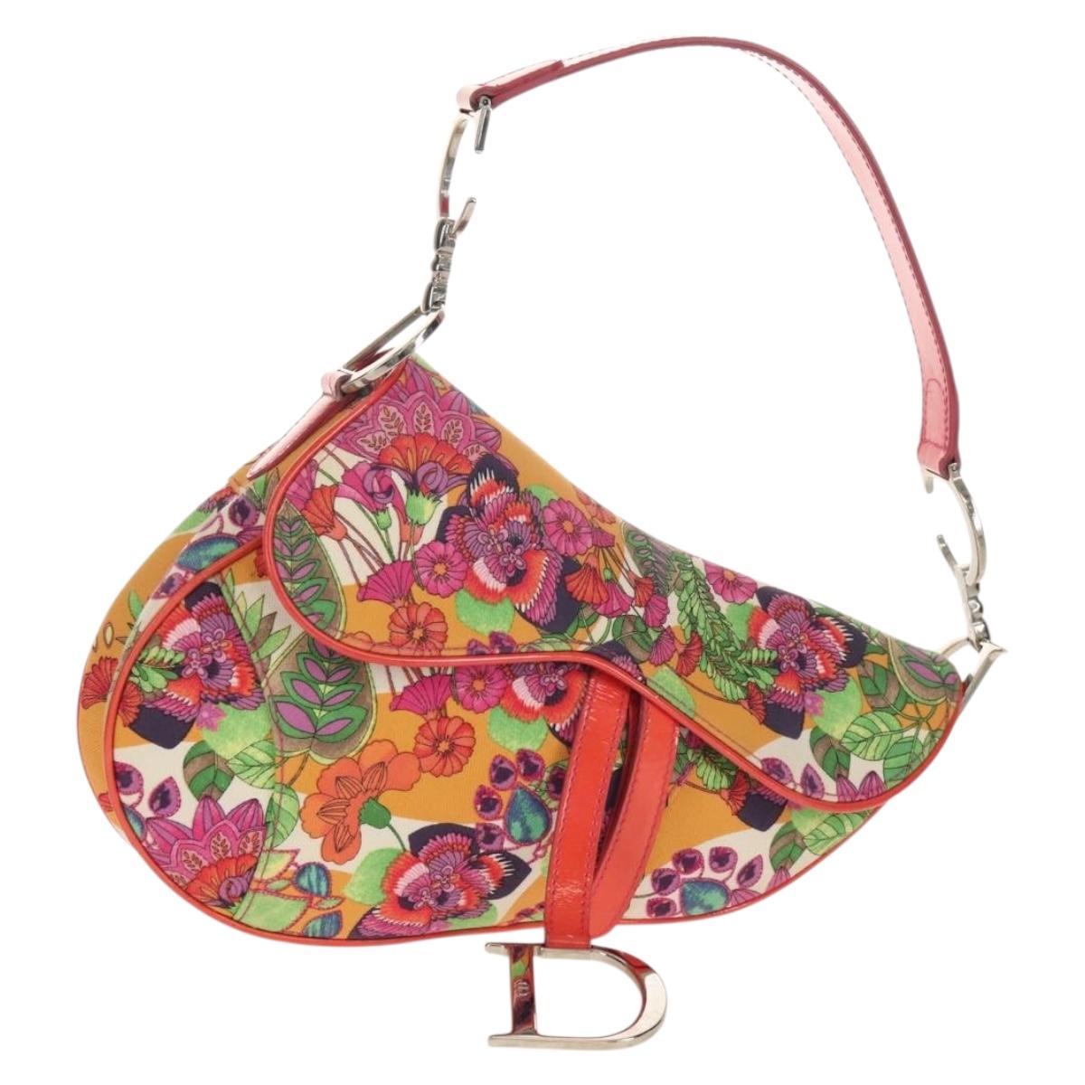 Christian Dior Saddle Shoulder Bag Canvas Pink Silver Auth 153630SAV