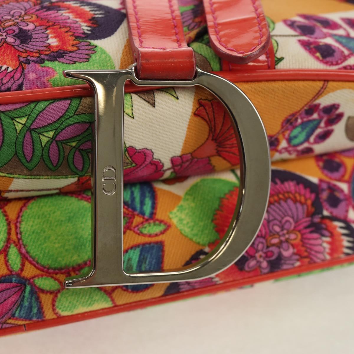 Christian Dior Saddle Shoulder Bag Canvas Pink Silver Auth 153630SAV