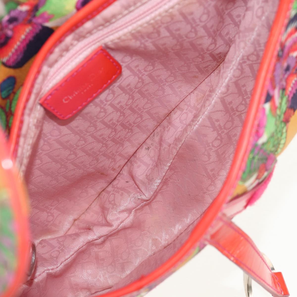 Christian Dior Saddle Shoulder Bag Canvas Pink Silver Auth 153630SAV
