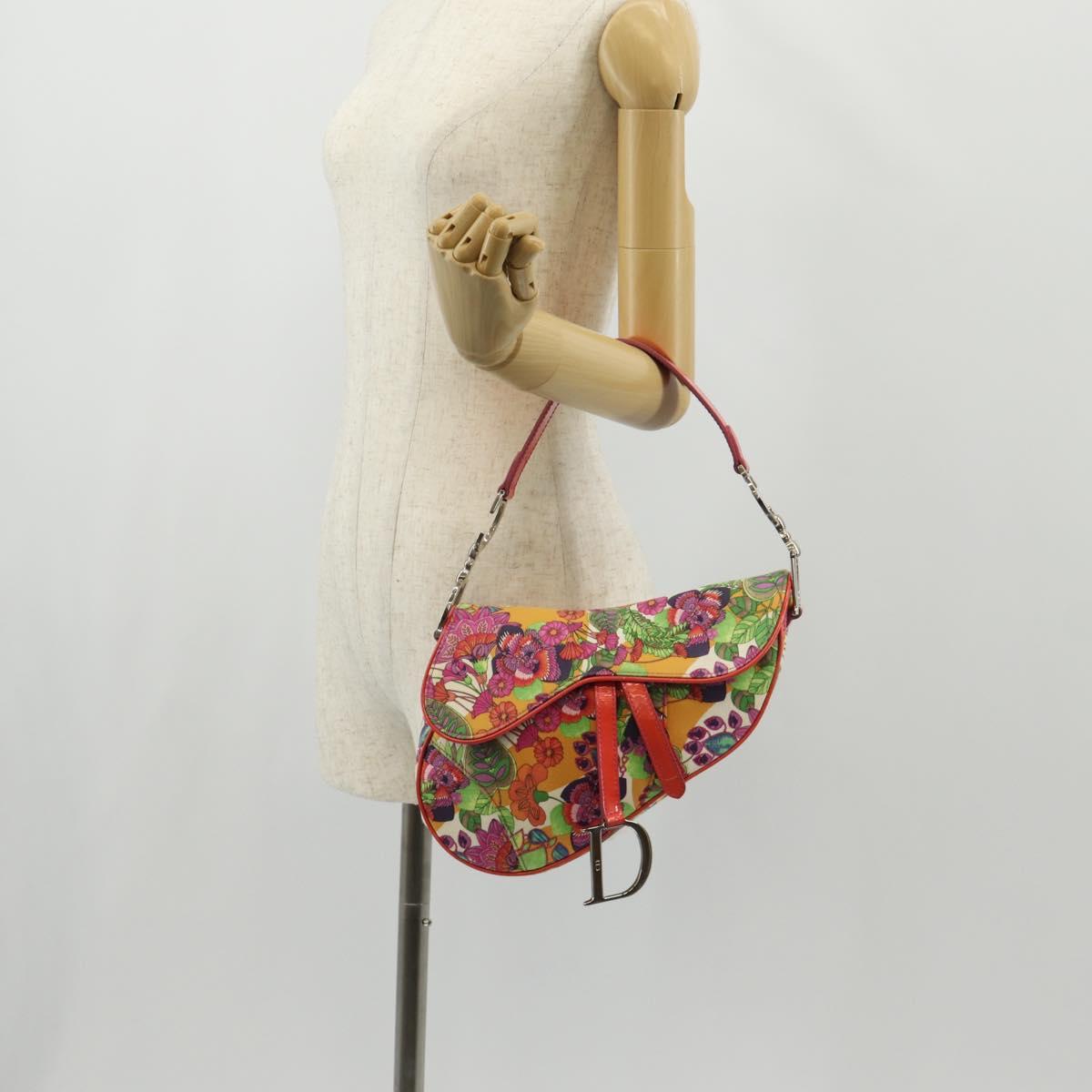 Christian Dior Saddle Shoulder Bag Canvas Pink Silver Auth 153630SAV