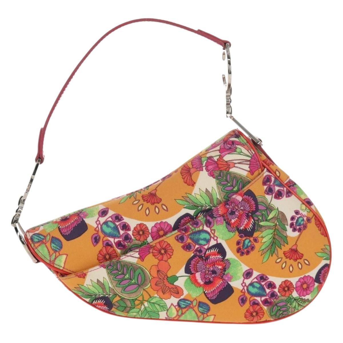 Christian Dior Saddle Shoulder Bag Canvas Pink Silver Auth 153630SAV