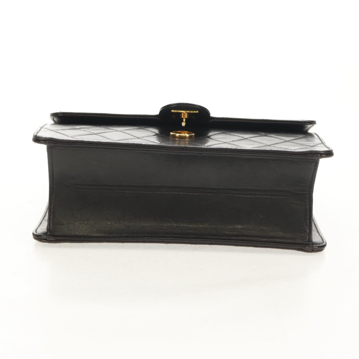 CHANEL Matelasse Chain Shoulder Bag Lamb Skin Black Gold CC Auth 153631V