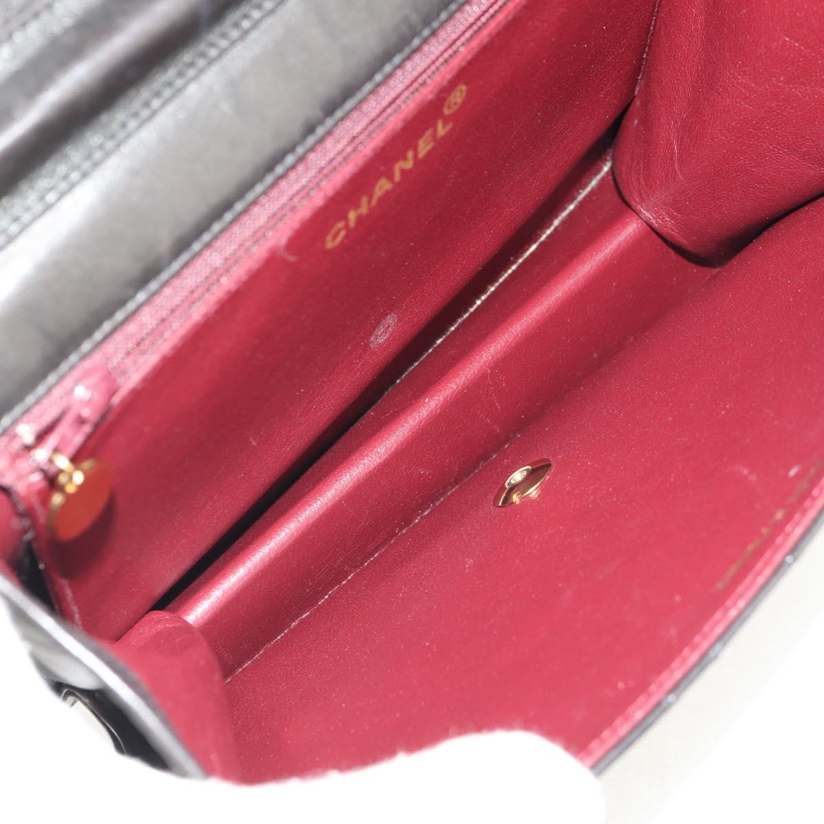 CHANEL Matelasse Chain Shoulder Bag Lamb Skin Black Gold CC Auth 153631V