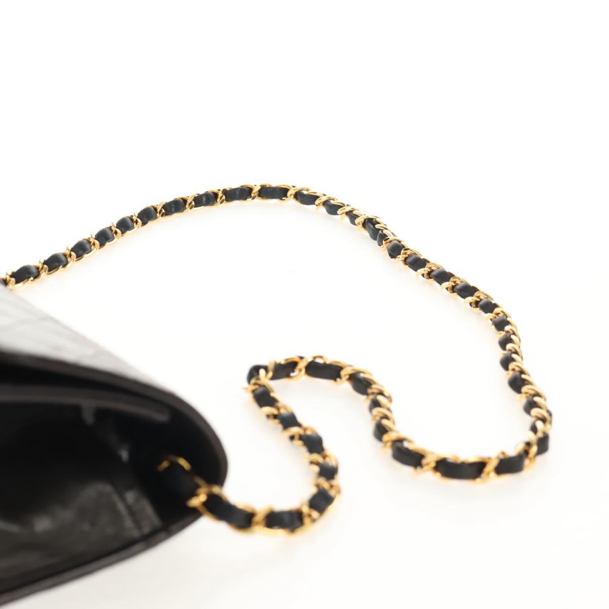 CHANEL Matelasse Chain Shoulder Bag Lamb Skin Black Gold CC Auth 153631V