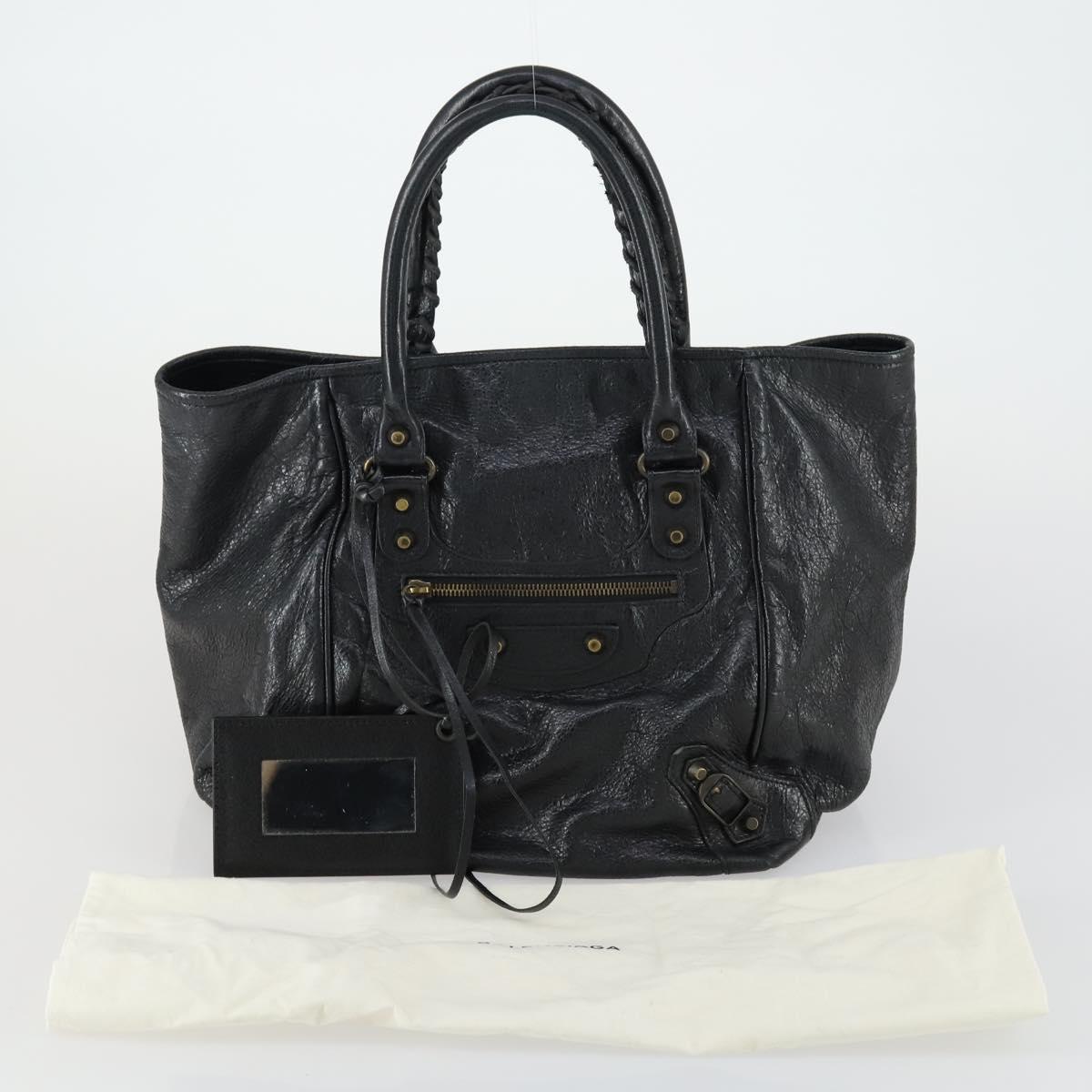 BALENCIAGA Paper Mini Hand Bag Leather Black 228750 Auth 153636