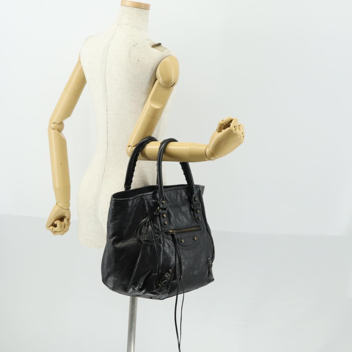 BALENCIAGA Paper Mini Hand Bag Leather Black 228750 Auth 153636