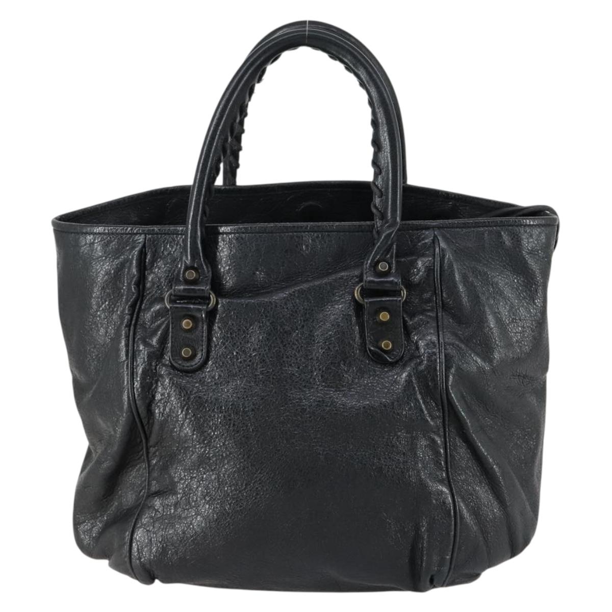 BALENCIAGA Paper Mini Hand Bag Leather Black 228750 Auth 153636