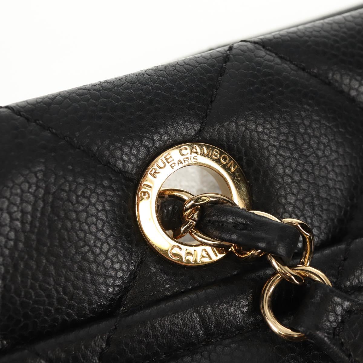 CHANEL Chain Shoulder Bag Caviar Skin Black Gold CC Auth 153637SAM
