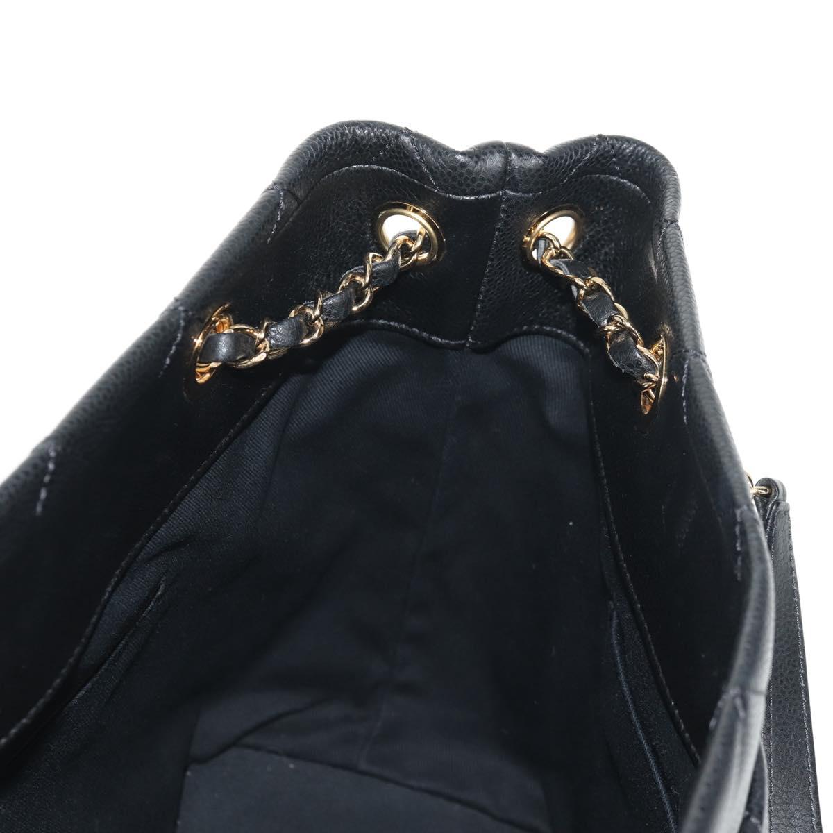 CHANEL Chain Shoulder Bag Caviar Skin Black Gold CC Auth 153637SAM