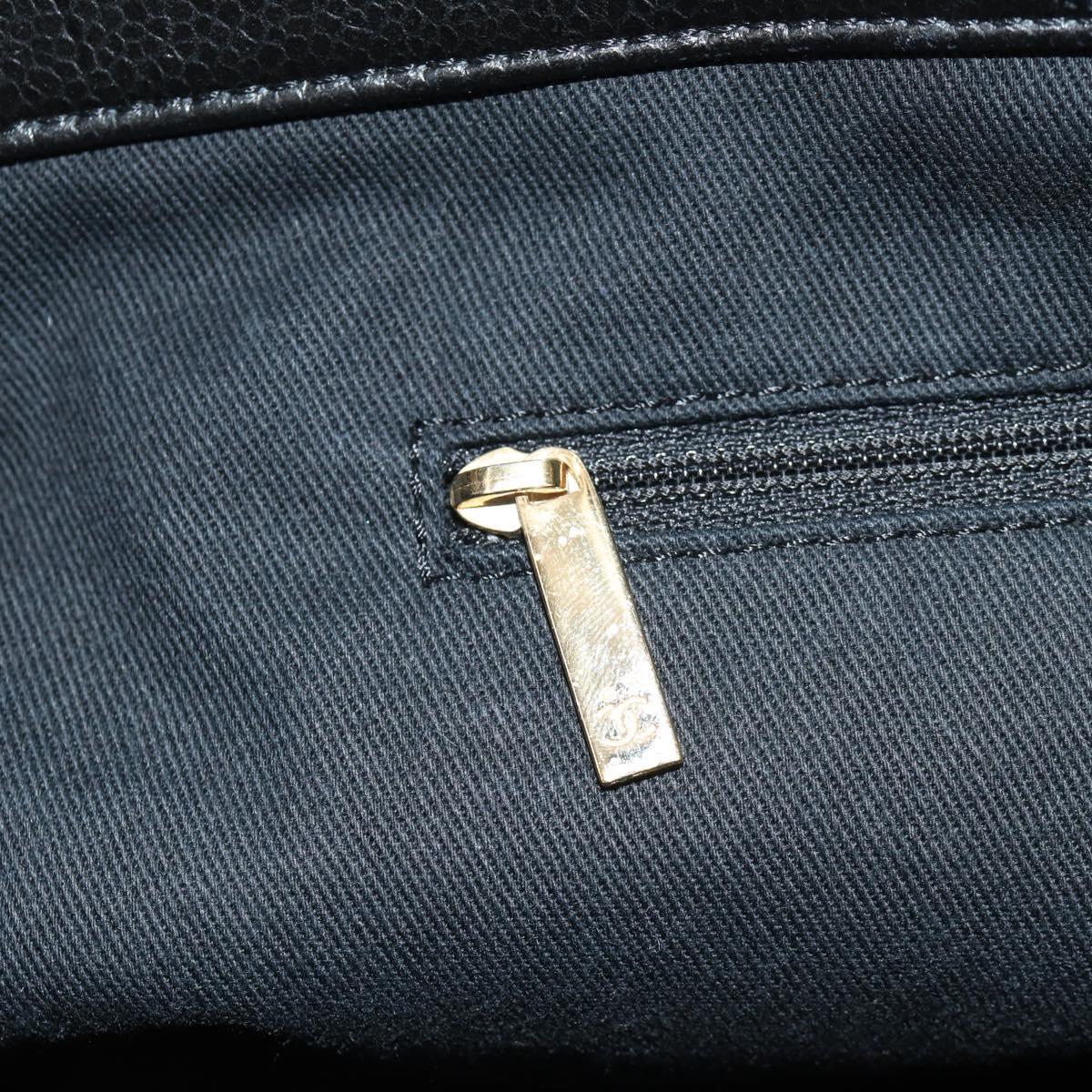 CHANEL Chain Shoulder Bag Caviar Skin Black Gold CC Auth 153637SAM