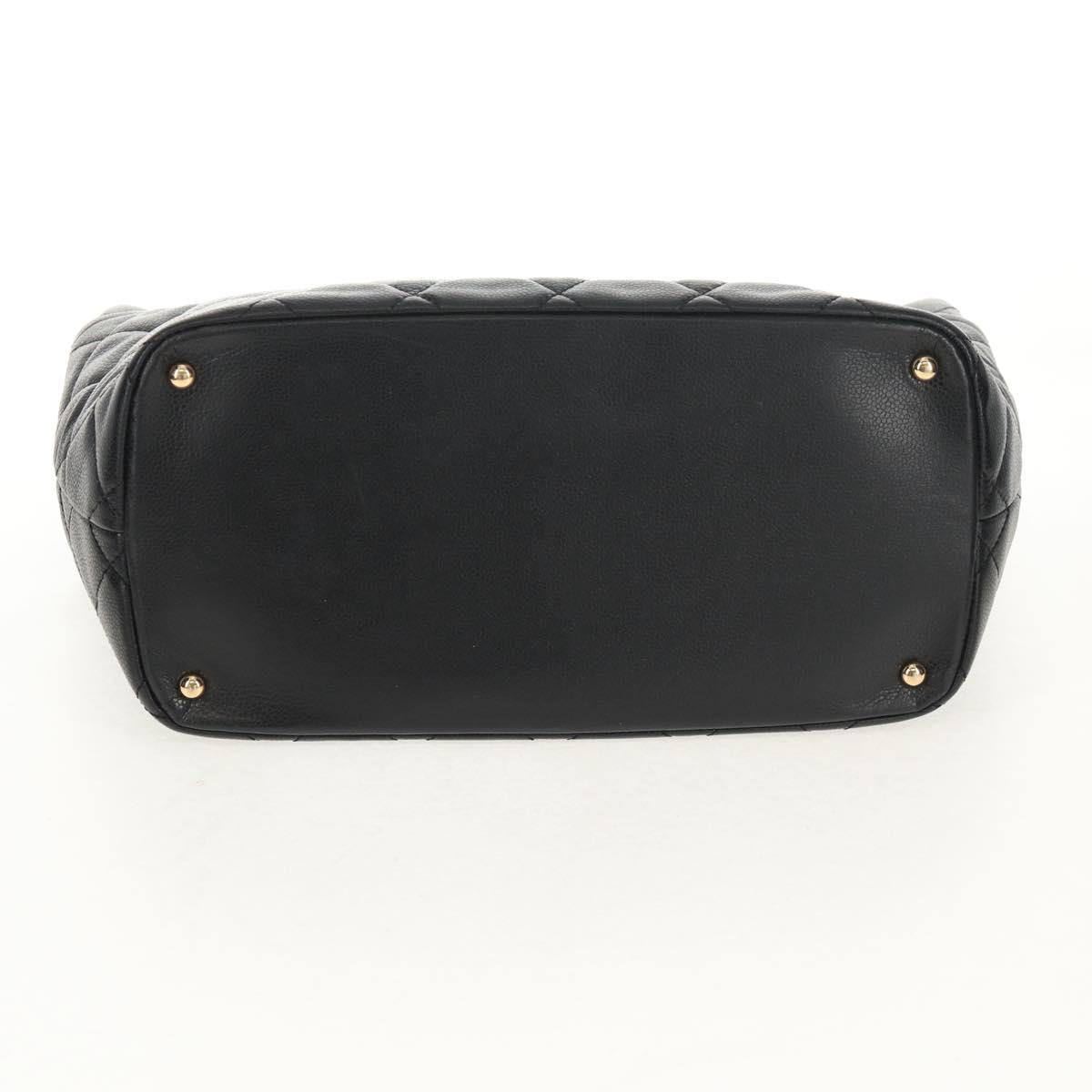 CHANEL Chain Shoulder Bag Caviar Skin Black Gold CC Auth 153637SAM