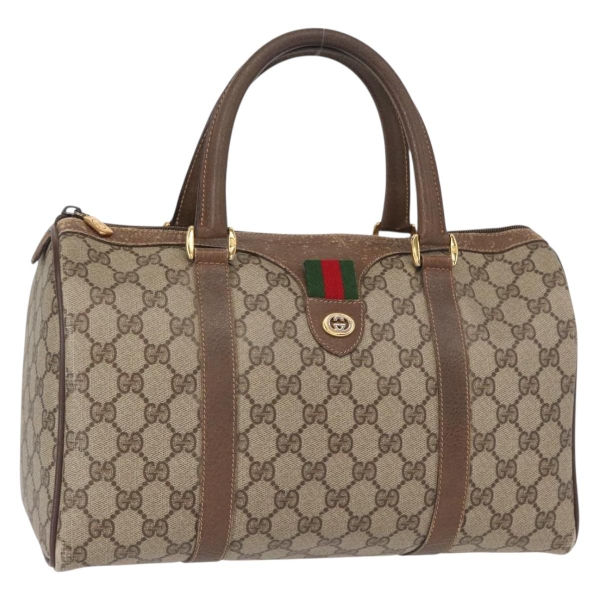 GUCCI GG Supreme Web Sherry Line Hand Bag PVC Beige Gold 40 02 007 Auth 153640