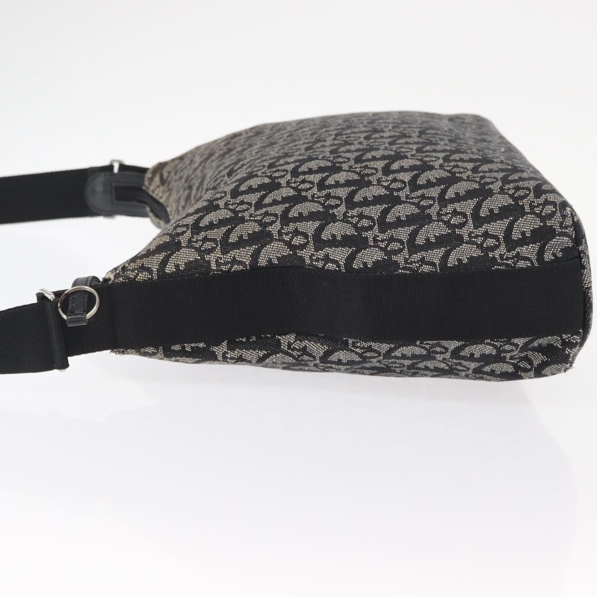 Christian Dior Trotter Canvas Shoulder Bag Black Silver Auth 153644