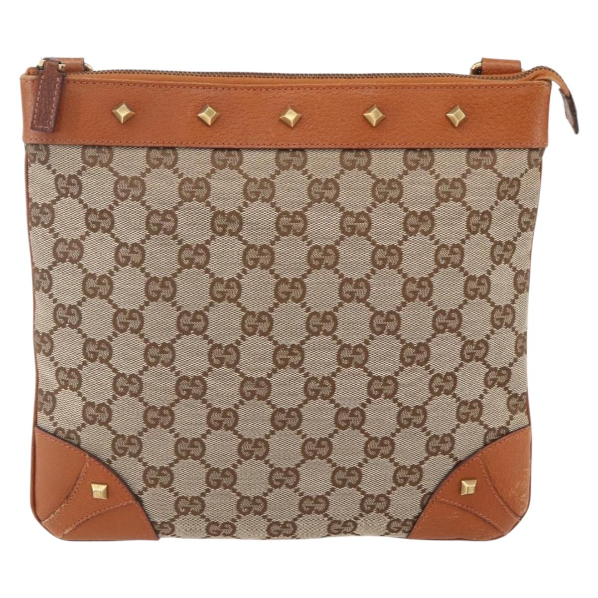 GUCCI GG Canvas Shoulder Bag Beige Gold 120893 Auth 153652