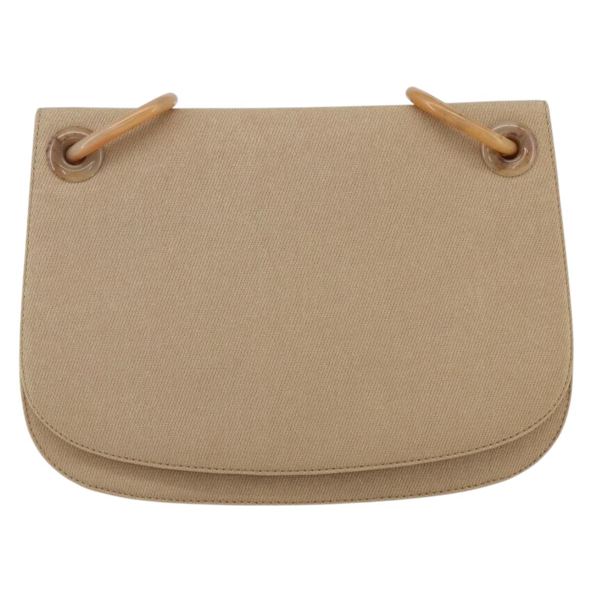 PRADA Chain TESSUTO SWING Shoulder Bag Nylon Beige Silver B6436 Auth 153656V