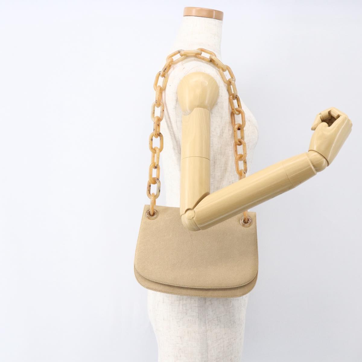 PRADA Chain TESSUTO SWING Shoulder Bag Nylon Beige Silver B6436 Auth 153656V