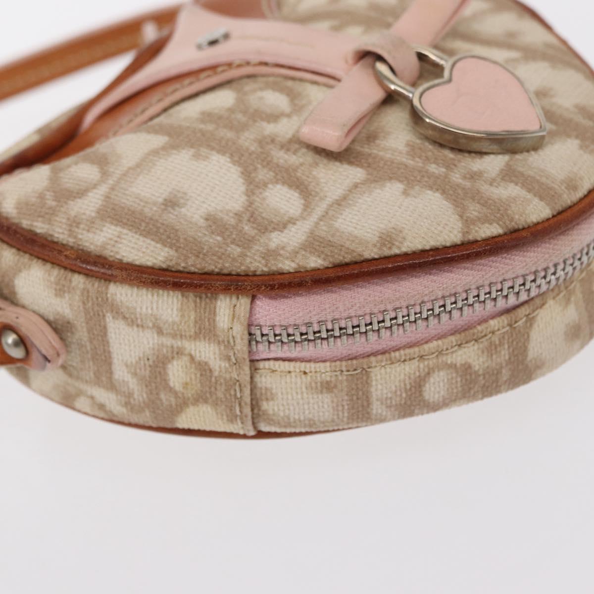 Christian Dior Trotter Canvas Romantic Pouch PVC Beige Silver Auth 153669V