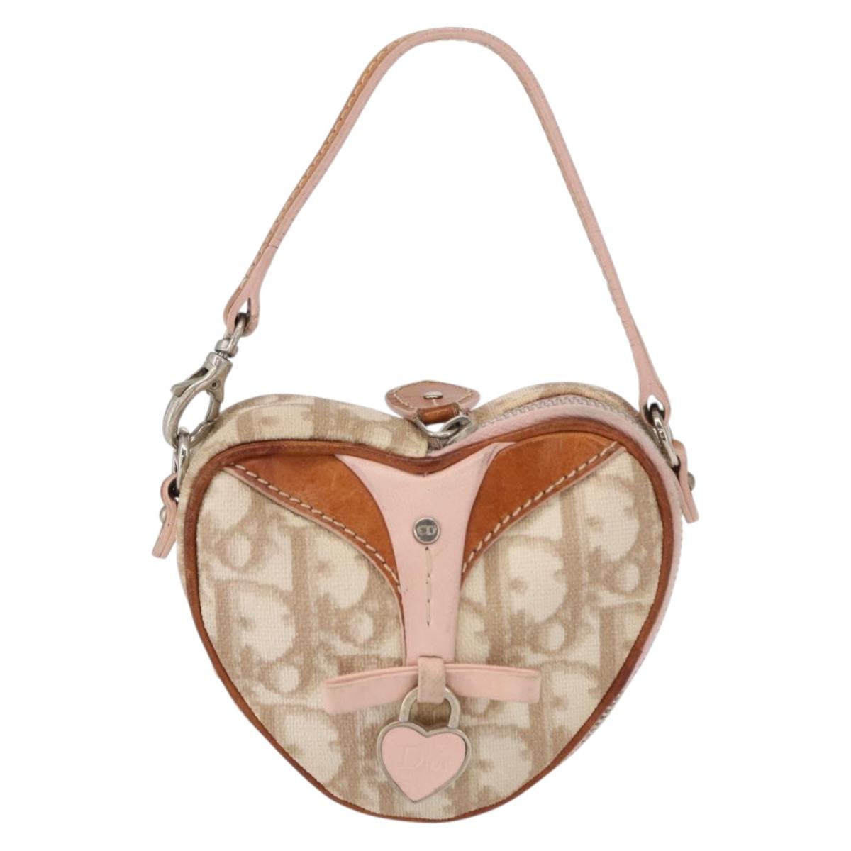 Christian Dior Trotter Canvas Romantic Pouch PVC Beige Silver Auth 153669V