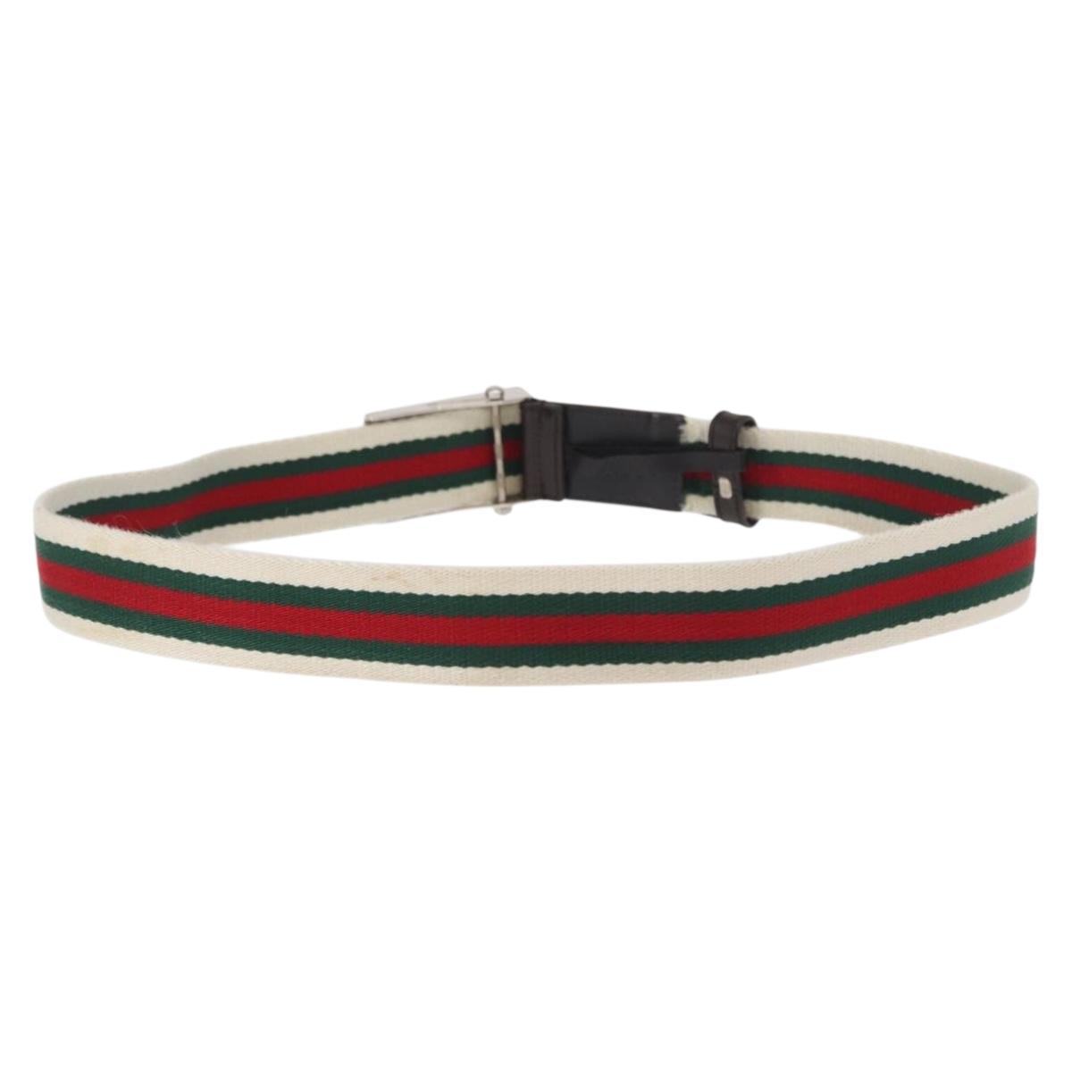 GUCCI Web Sherry Line Belt Canvas 36.6"" Red Green 154626 Auth 153673
