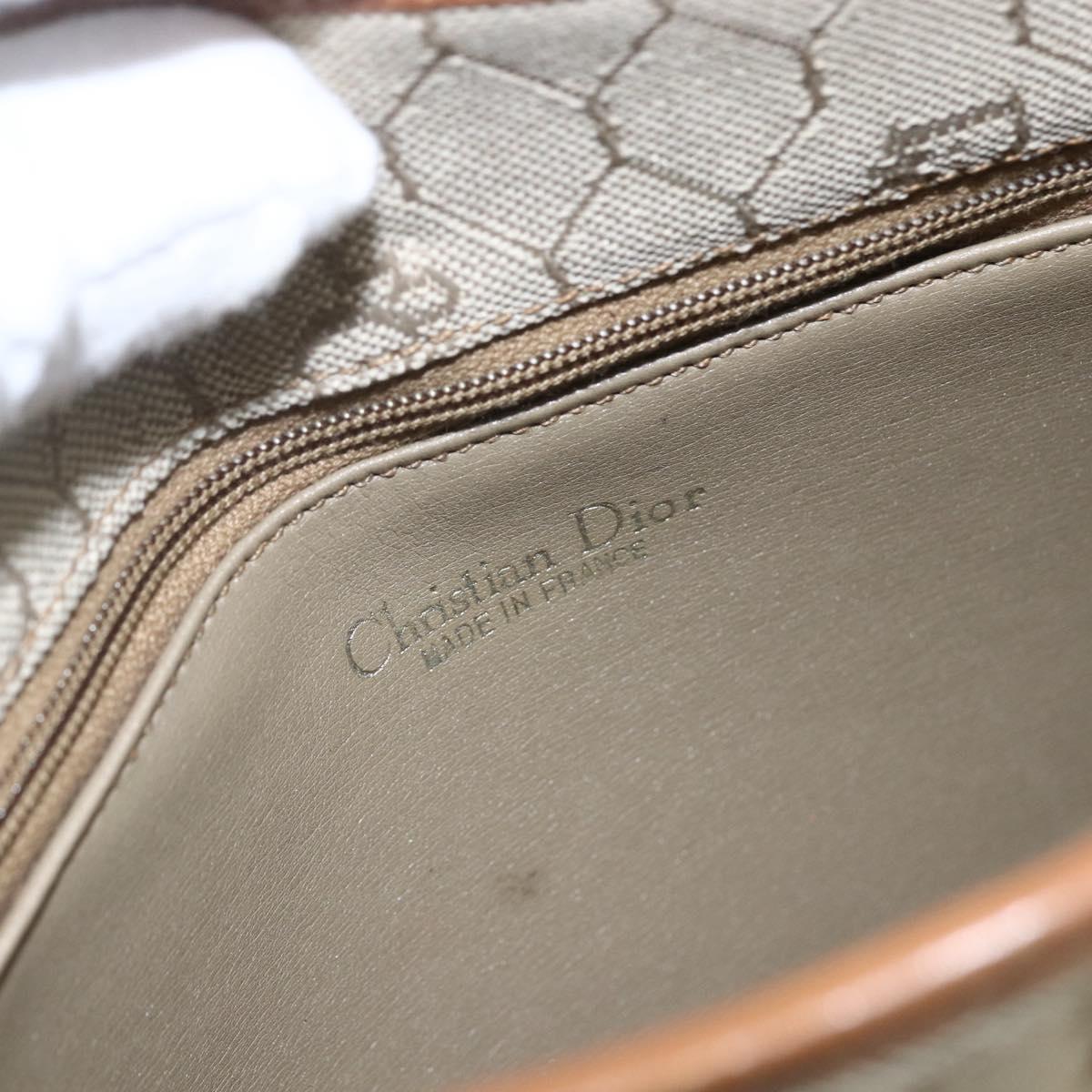 Christian Dior Honeycomb Canvas Shoulder Bag PVC Beige Gold Auth 153689