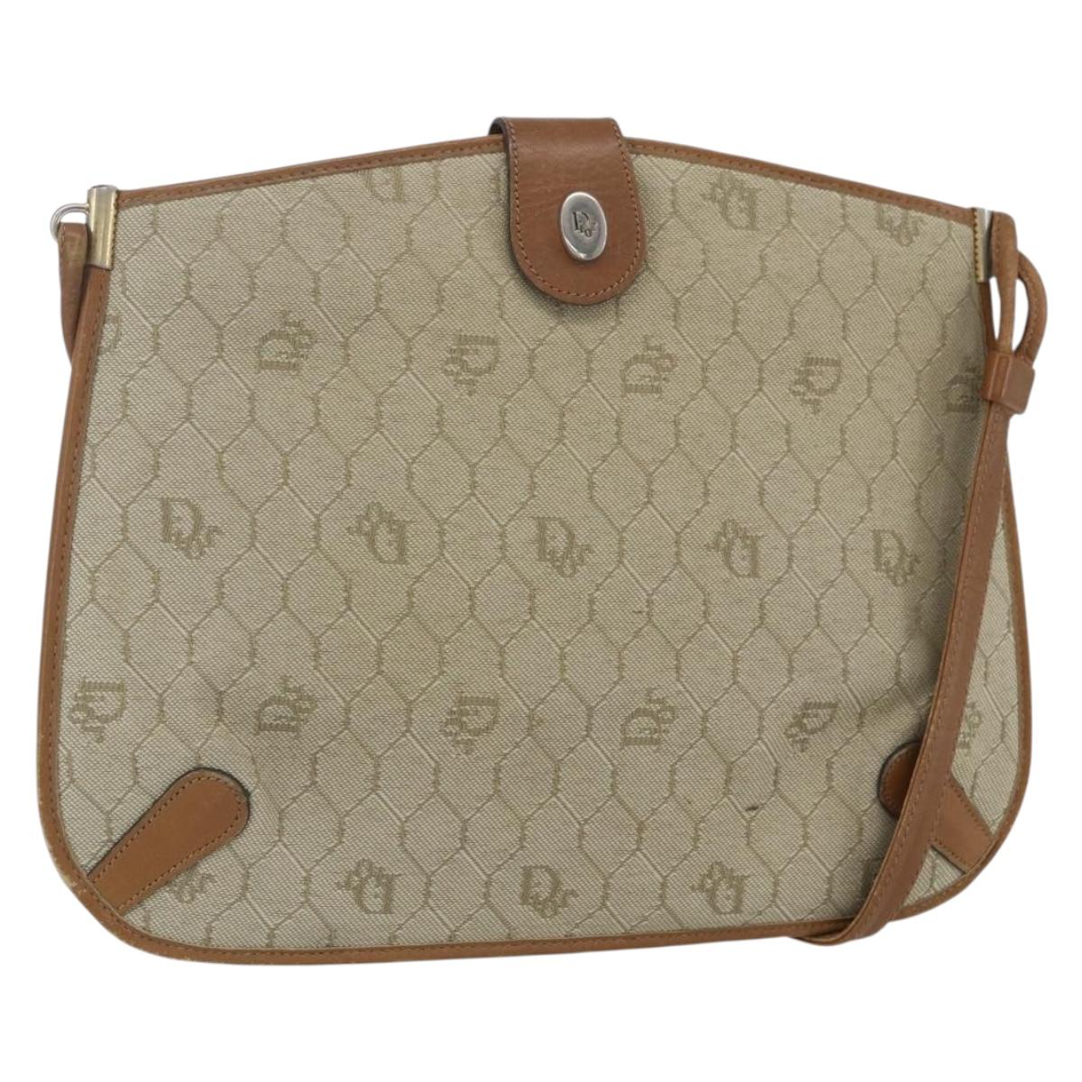 Christian Dior Honeycomb Canvas Shoulder Bag PVC Beige Gold Auth 153689