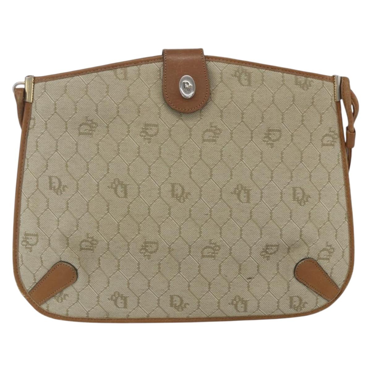Christian Dior Honeycomb Canvas Shoulder Bag PVC Beige Gold Auth 153689
