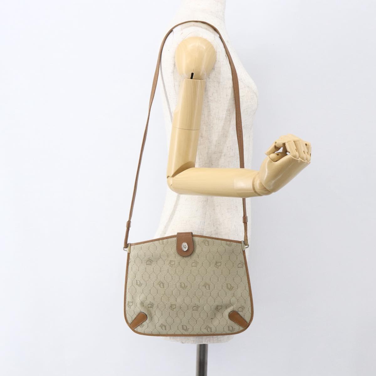 Christian Dior Honeycomb Canvas Shoulder Bag PVC Beige Gold Auth 153689