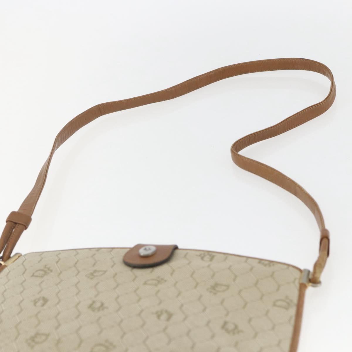 Christian Dior Honeycomb Canvas Shoulder Bag PVC Beige Gold Auth 153689