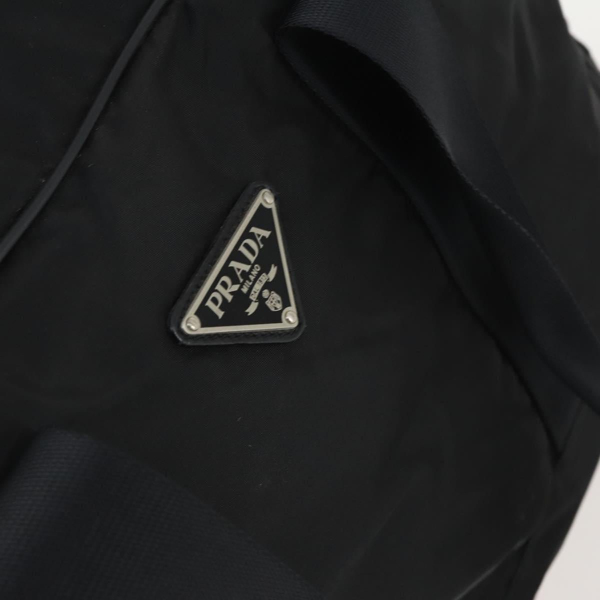 PRADA Boston Bag Nylon Black Silver Auth 153694