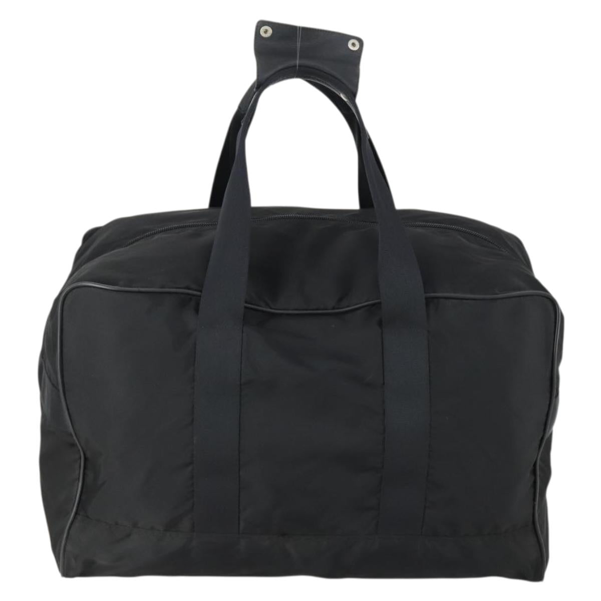 PRADA Boston Bag Nylon Black Silver Auth 153694