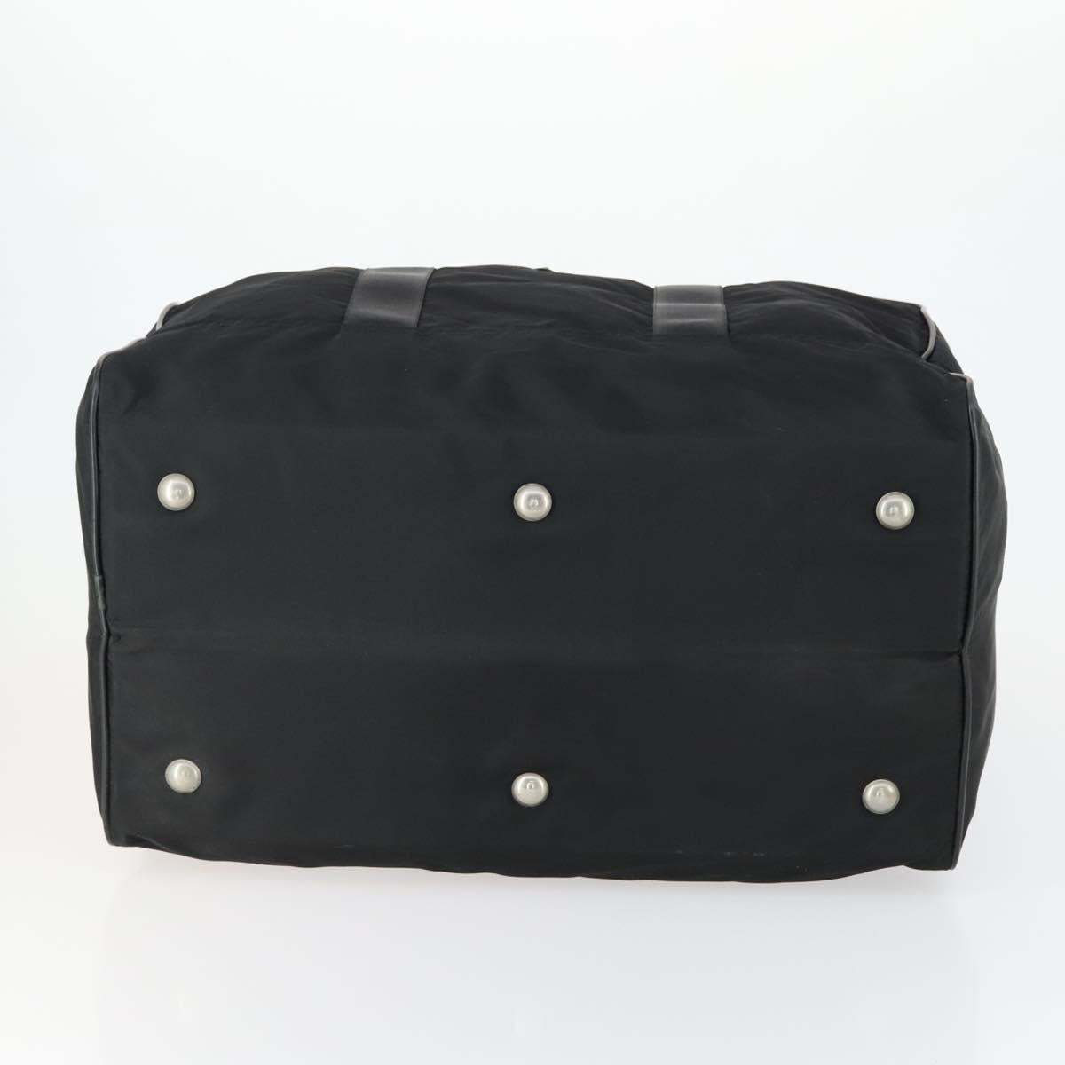 PRADA Boston Bag Nylon Black Silver Auth 153694