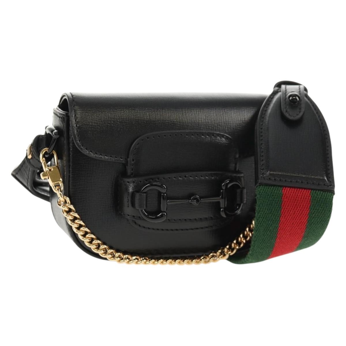 GUCCI Horsebit Web Sherry Line Bag Leather Black 726863 0416 Auth 153707SAM