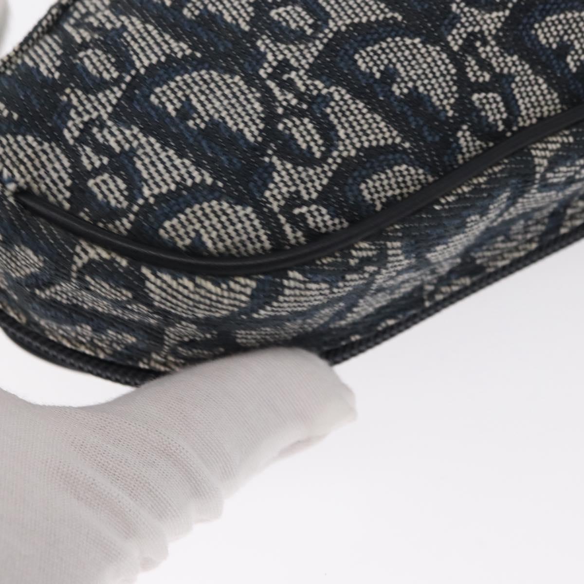 Christian Dior Trotter Canvas Saddle Pouch Blue Gold Auth 153710V