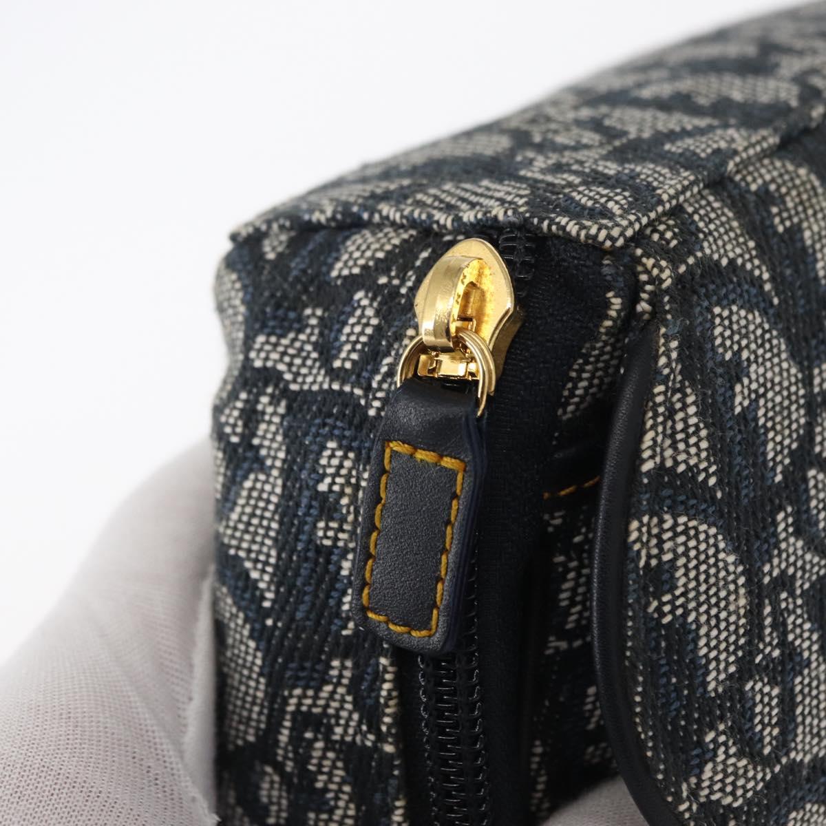 Christian Dior Trotter Canvas Saddle Pouch Blue Gold Auth 153710V
