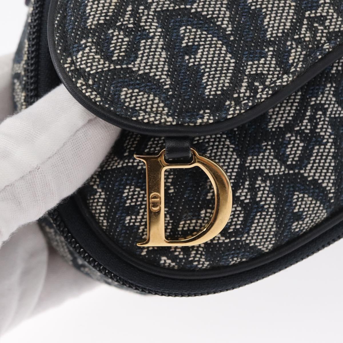 Christian Dior Trotter Canvas Saddle Pouch Blue Gold Auth 153710V