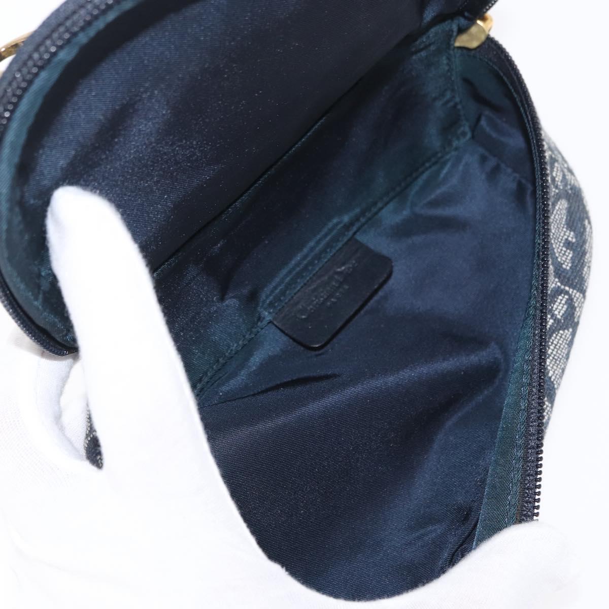 Christian Dior Trotter Canvas Saddle Pouch Blue Gold Auth 153710V