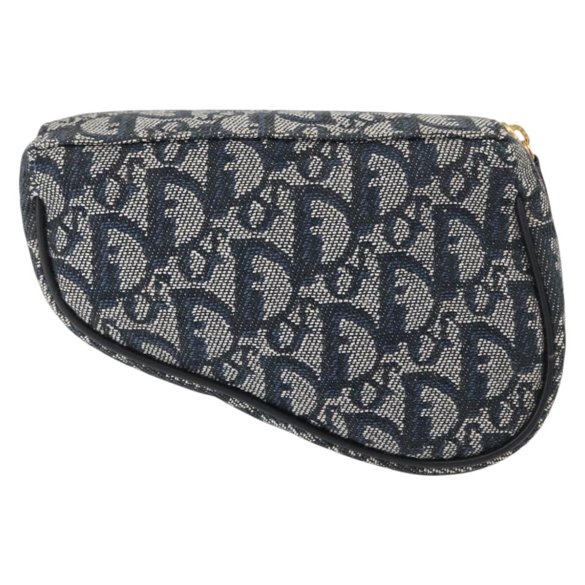 Christian Dior Trotter Canvas Saddle Pouch Blue Gold Auth 153710V