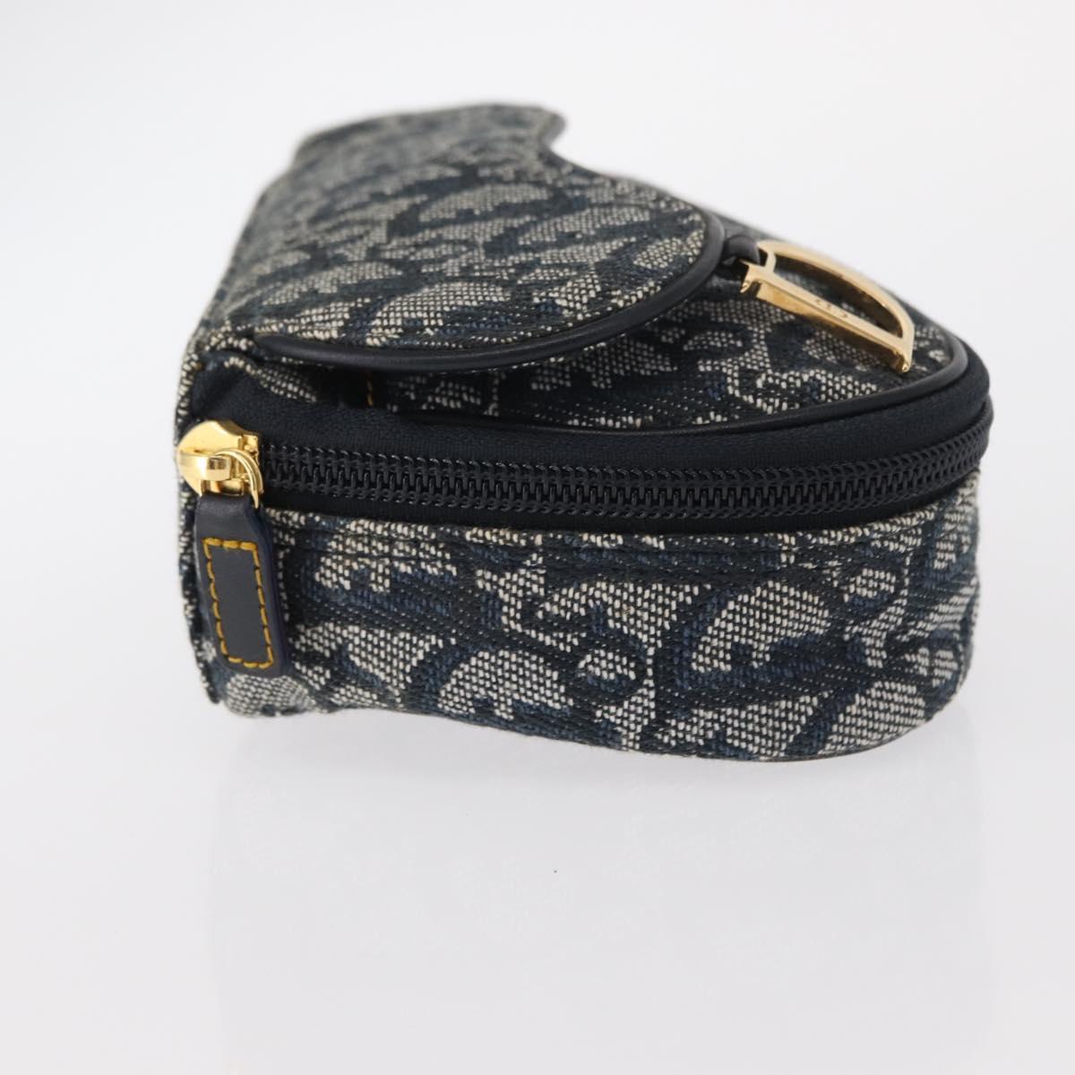 Christian Dior Trotter Canvas Saddle Pouch Blue Gold Auth 153710V