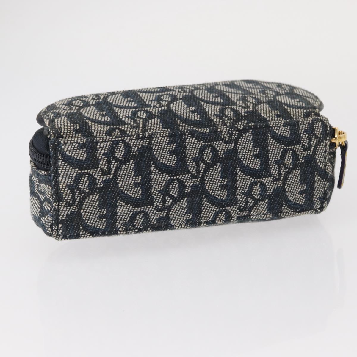 Christian Dior Trotter Canvas Saddle Pouch Blue Gold Auth 153710V