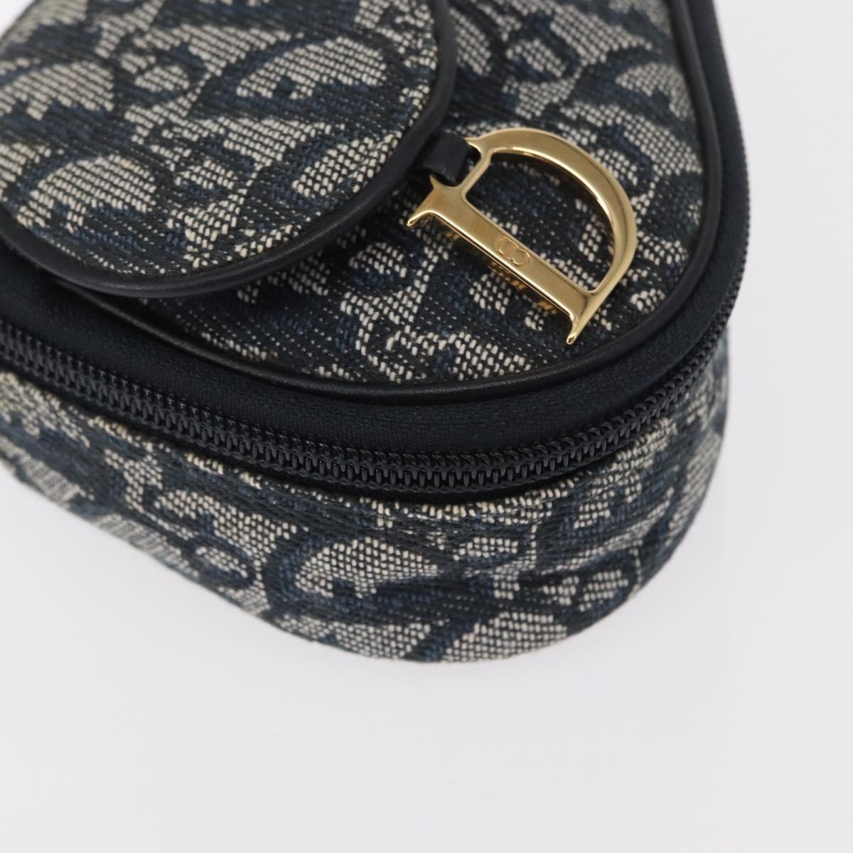 Christian Dior Trotter Canvas Saddle Pouch Blue Gold Auth 153710V