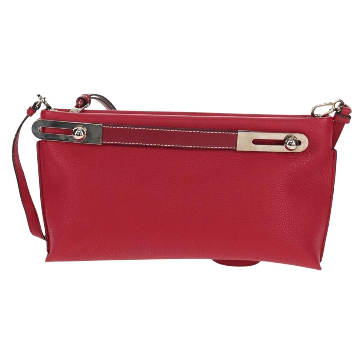 LOEWE Anagram Missy Small Shoulder Bag Leather Red Silver Auth 153712V