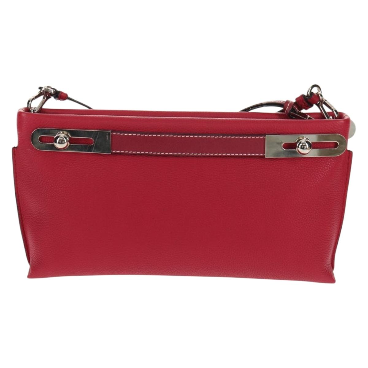 LOEWE Anagram Missy Small Shoulder Bag Leather Red Silver Auth 153712V